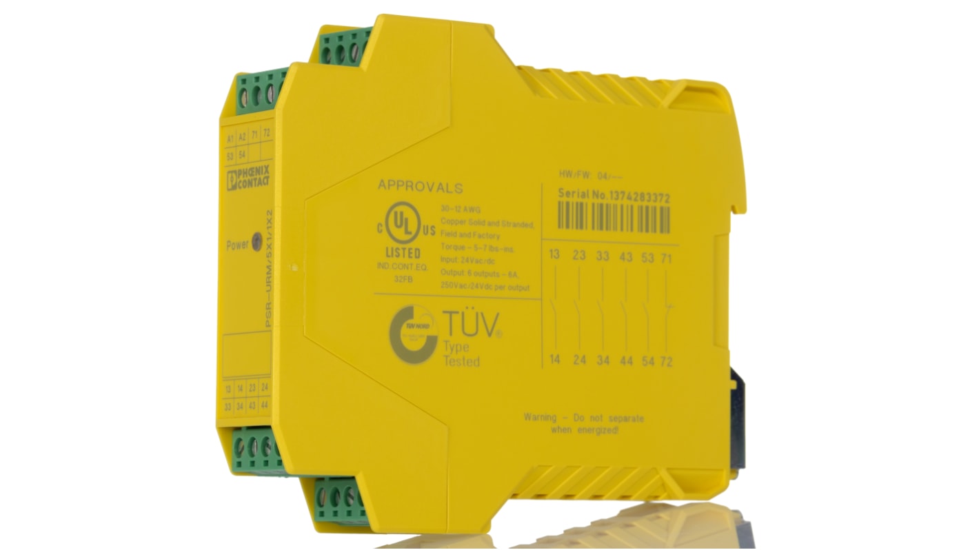 Relè di sicurezza Phoenix Contact 2981952 con contatti in AgSnO2 per commutazione efficace fino a 230V AC/DC. Durata meccanica 10x106 cicli, installazione flessibile. Ideale per scambio sicuro di segnali tra sistemi.