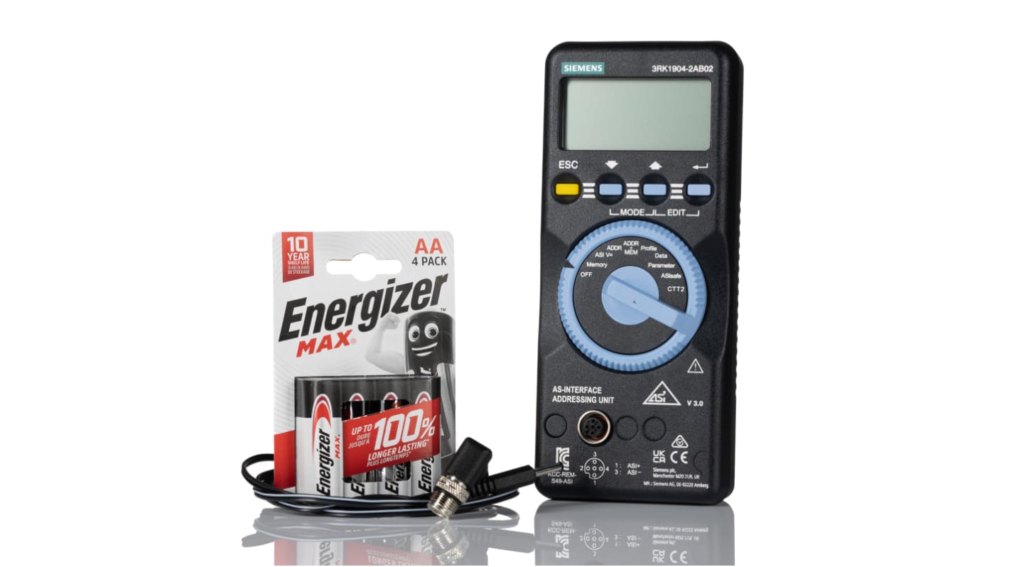 Adattatore AS-I Siemens 3RK1904-2AB02 per moduli slave, IP50, dimensioni 195x84x35 mm, autonomia fino a 2500 comandi.