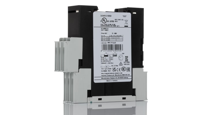 Relè di monitoraggio fase Siemens 3UG4512-1BR20, con 2 contatti DPDT e isolamento galvanico, classe di protezione IP20.