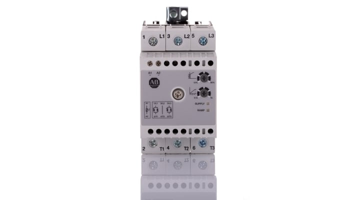 Soft starter Rockwell Automation 154-TP2C16NCD, 3 fasi, 7,5 kW, montaggio su guida DIN, dimensioni 54x113x90 mm.