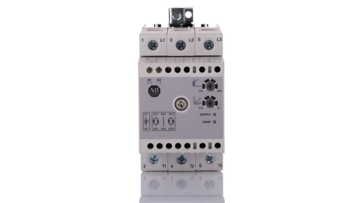 Soft starter Rockwell Automation 154-TP2C16NCR, 3 fasi, 7,5 kW, montaggio su guida DIN, dimensioni 54x113x90 mm.