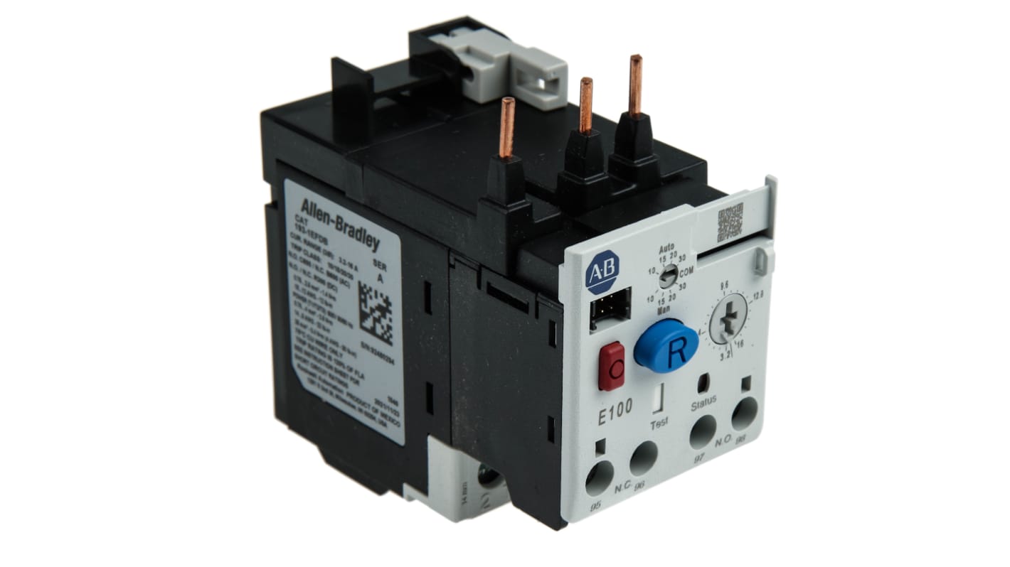 Relè di sovraccarico Rockwell Automation 193-1EFDB, 1 N/C + 1 N/A, carico 3,2 a 16 A, montaggio diretto, design autoalimentato.