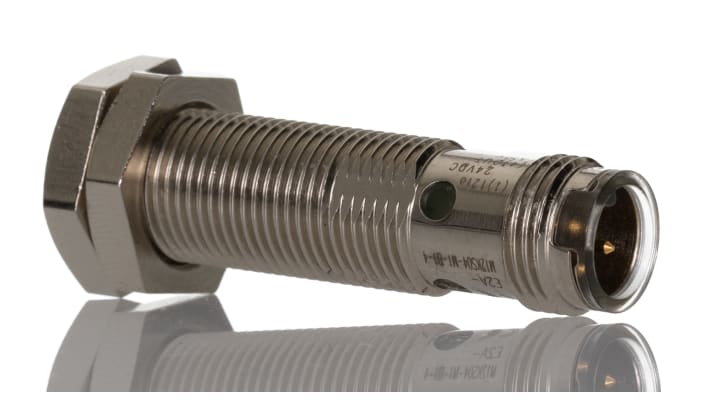 Sensore di prossimità induttivo cilindrico Omron E2A-M12KS04-M1-B1-4, uscita PNP, campo di rilevamento 4 mm, IP67.