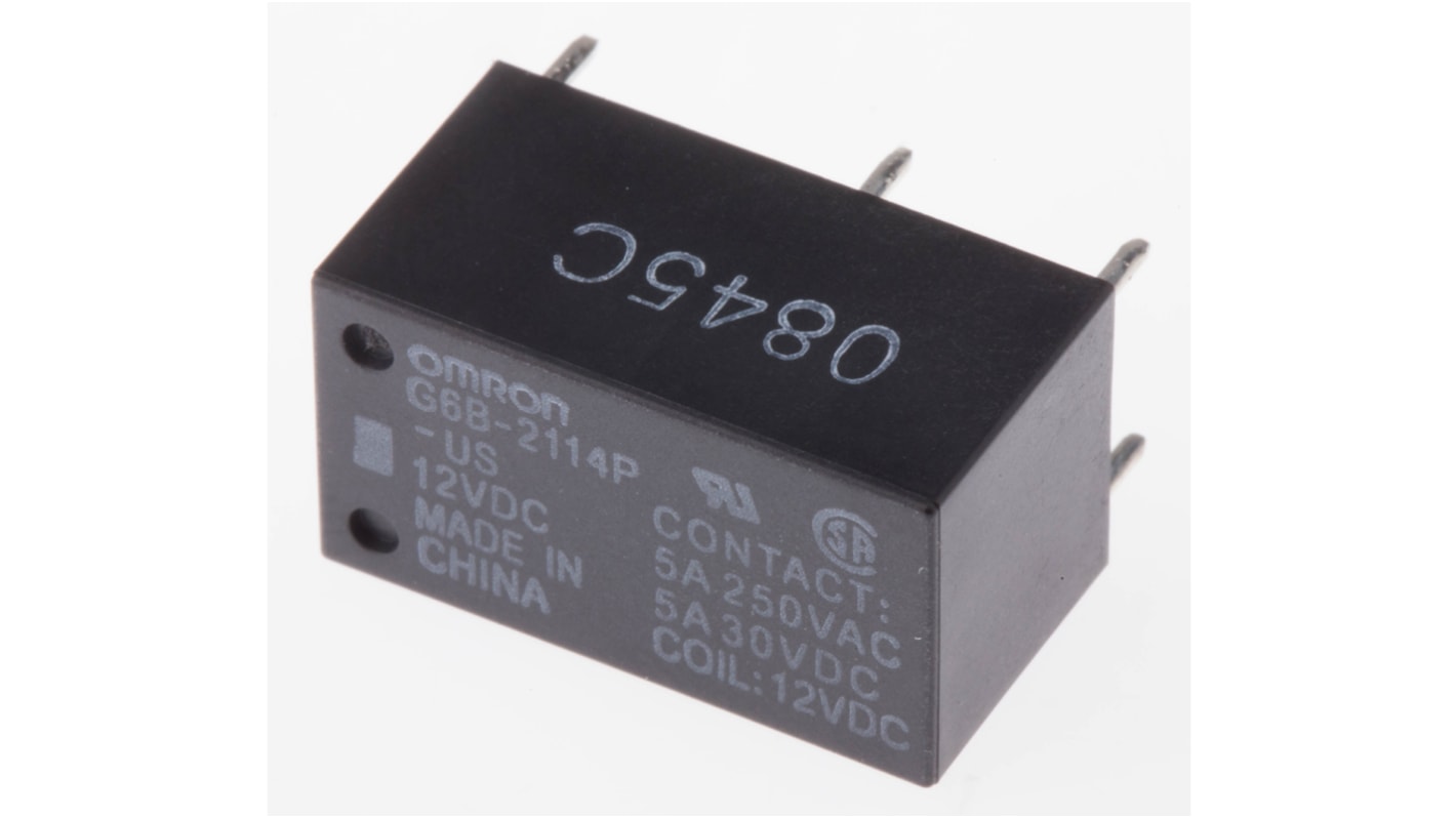 Relè di potenza Omron G6B-2114P-US, SPST-NC/NA, 12V cc, montaggio su PCB, dimensioni 20x11x11 mm, isolamento 2000 V.
