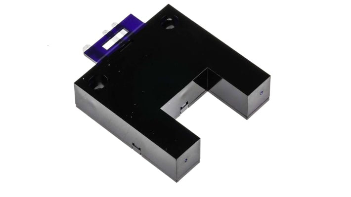 Sensore fotoelettrico a forcella Omron EE-SPX303N, rilevamento diretto, gamma 13 mm, uscita NPN, IP50, temperatura -10°C/+55°C.