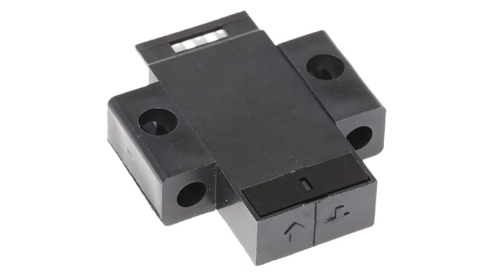 Omron EE-SY671, sensore fotoelettrico rettangolare a retroriflessione, rilevamento 1-5 mm, uscita NPN, IP50, LED indicatore.