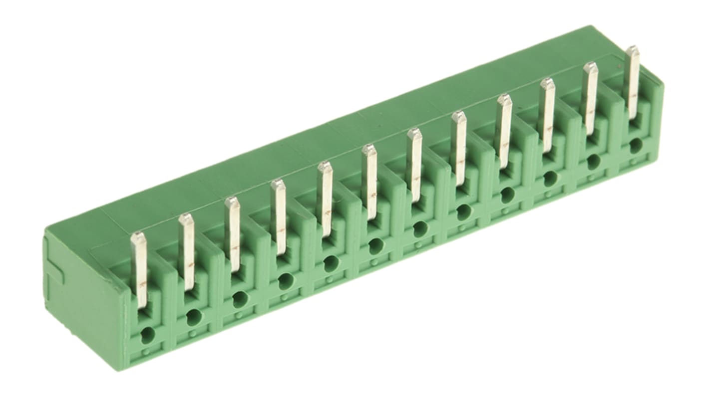 Connettore PCB Phoenix Contact 1803374, 12 vie, passo 3,81mm. Montaggio verticale su circuito stampato, PBT verde per condizioni estreme. Corrente nominale 8A.