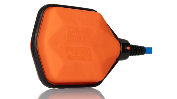 Interruttore a galleggiante Lovato LVFSA1D10 in polipropilene, cavo di 10 m, per controllo livello liquidi, max 250 V, 2 bar.