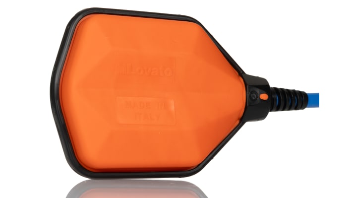 Interruttore a galleggiante Lovato LVFSA1D10 in polipropilene, cavo di 10 m, per controllo livello liquidi, max 250 V, 2 bar.