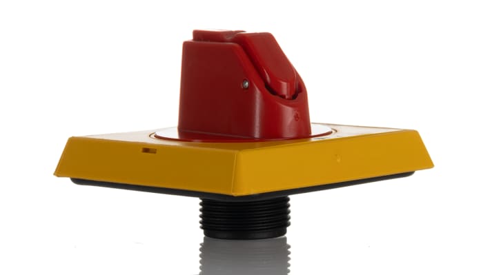 Manopola rotante ABB MSHD-LY, colore rosso/giallo, per avviatori manuali MO132, MO450, MS116. Lunghezza 57,9 mm, grado di protezione IP64.