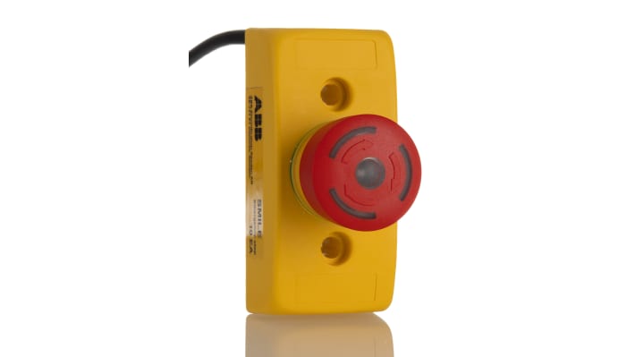 Pulsante di arresto di emergenza ABB Smile, montaggio a pannello, diametro 32mm, 2 contatti NC, colore rosso, 24V cc.