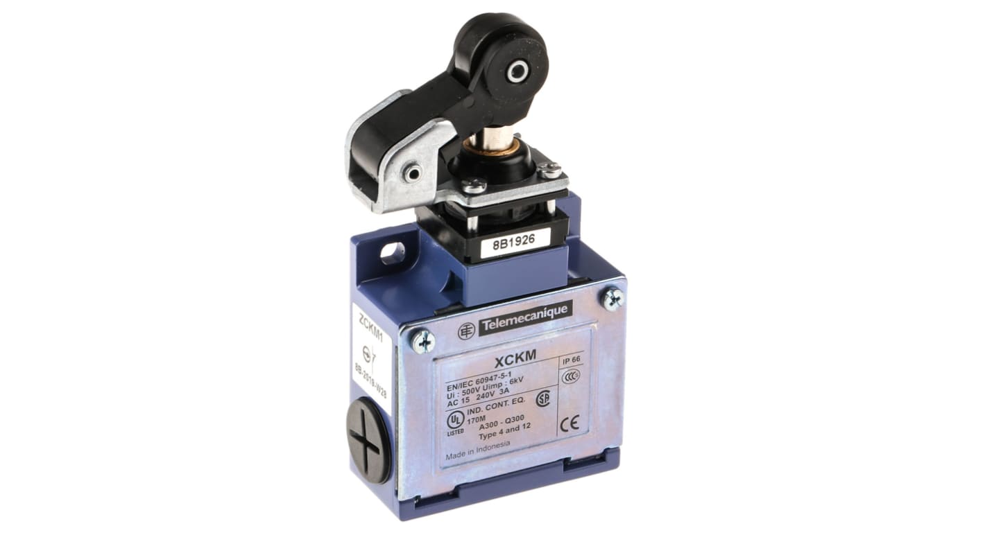 Interruttore di fine corsa Telemecanique XCKM121 Stantuffo NO/NC IP66 - Ideale per applicazioni industriali come scale mobili e assemblaggio elettrico.