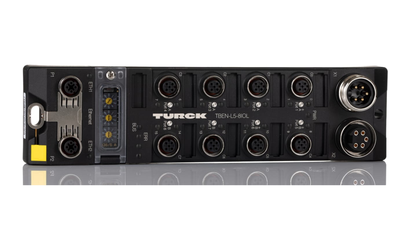 Modulo I/O Turck TBEN-L5-8IOL, 2 porte M12 4 pin, 8 ingressi, 4 uscite, interfaccia Ethernet, grado di protezione IP65/IP67/IP69K.