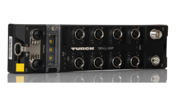 Modulo I/O Turck TBEN-LL-16DIP per Ethernet e MODBUS TCP, compatto, alimentazione 24 V, grado di protezione IP65/IP67/IP69K.