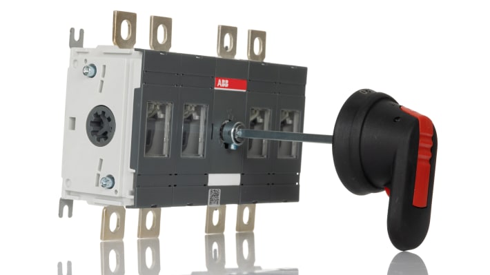 Sezionatore interruttore ABB OT250E22P, 4 poli, corrente 250 A, montaggio su base, dimensioni 82.5 mm x 185.5 mm x 150 mm.