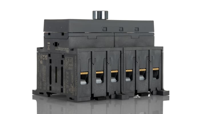 Interruttore di commutazione ABB OT63F3C, 3 poli, 63A, 690V, montaggio su base, dimensioni 85x105x92mm, grado di protezione IP20.