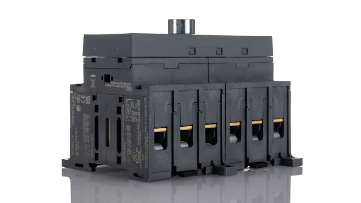 Interruttore di commutazione ABB OT80F3C, 3 poli, 80A, 690V, montaggio su base, dimensioni 85x105x92mm, grado di protezione IP20.