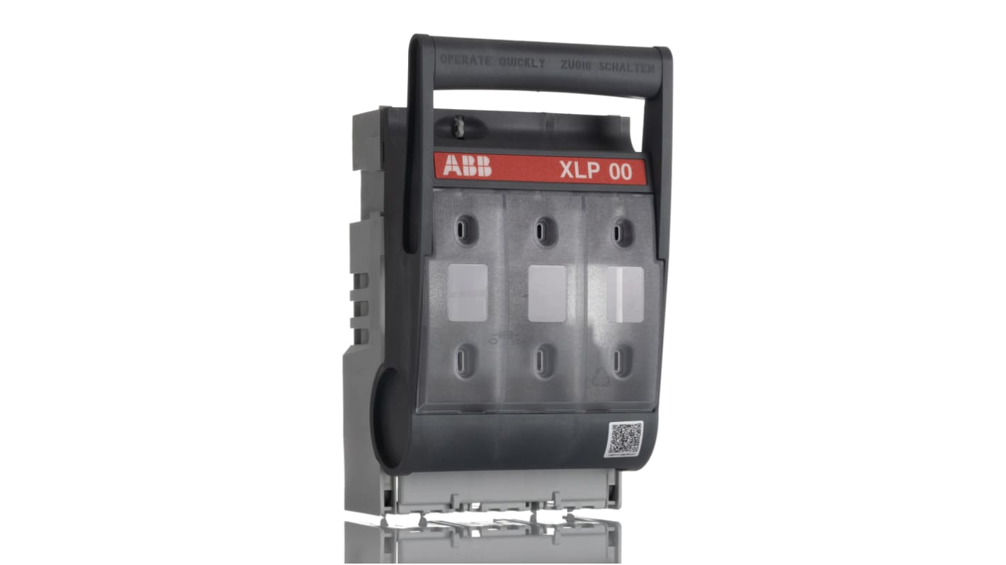 Sezionatore portafusibili ABB, 3 poli, corrente 160A, montaggio su base, fusibile NH00, tensione 690V ca. per applicazioni industriali.