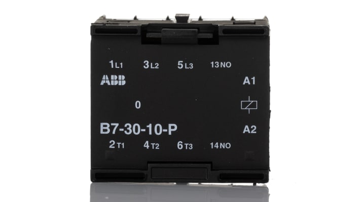 ABB GJL1311009R8100, contattore B7 3 poli 3NO, 12 A, 5,5 kW, montaggio su guida DIN, dimensioni 47,7 x 47,5 x 45,2 mm.