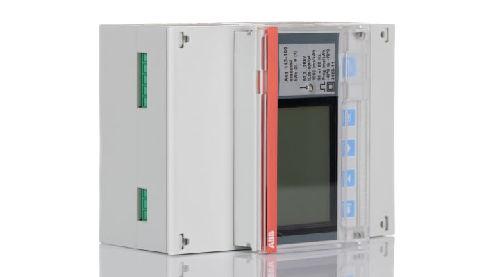 Contatore di energia monofase ABB 2CMA100240R1000 A41, LCD 4 cifre, montaggio su guida DIN, 80 A, dimensioni 70 x 26,5 x 65 mm.