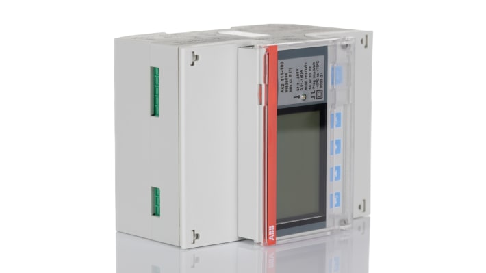 Contatore di energia monofase ABB 2CMA170555R1000, montaggio su guida DIN, display LCD, precisione ±1%, dimensioni 70 x 26,5 x 65 mm.