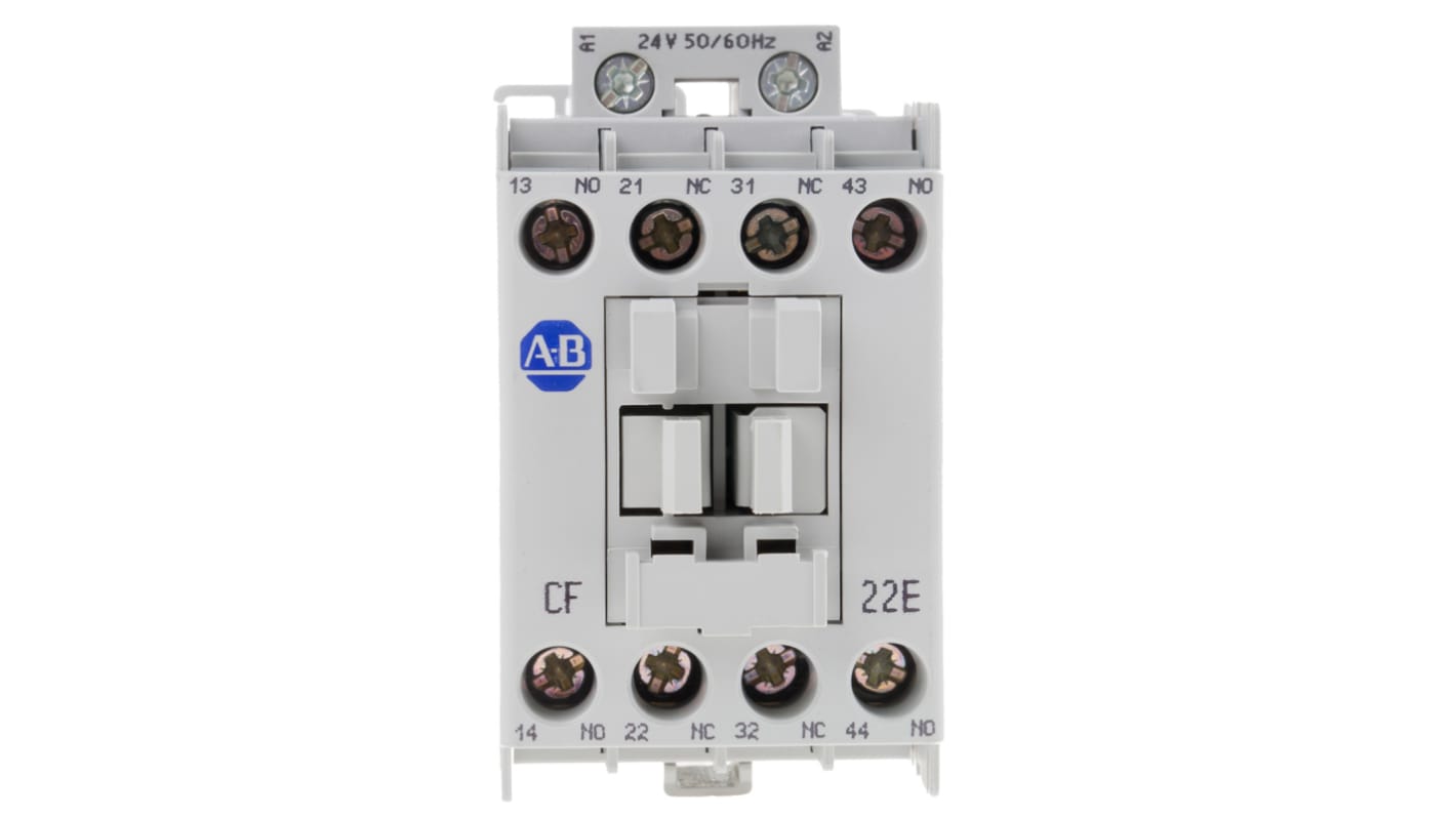 Contattore Allen Bradley 700-CF220KJ, 4 poli, 2 NO + 2 NC, bobina 24 V c.a., dimensioni 80.5x45x81 mm, grado di protezione IP2X.