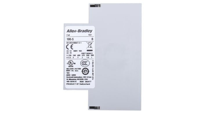 Contatto ausiliario Allen Bradley 100-SB10, 10 A, montaggio laterale, serie 100S. Ideale per contattori principali, sicurezza industriale.