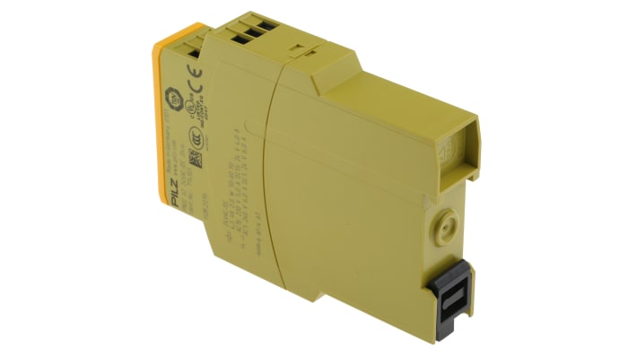 Relè di sicurezza Pilz PNOZ X2, 24V, 2 canali, montaggio su guida DIN, dimensioni 22,5mm x 121mm x 87mm, conforme a ISO 13849-1.