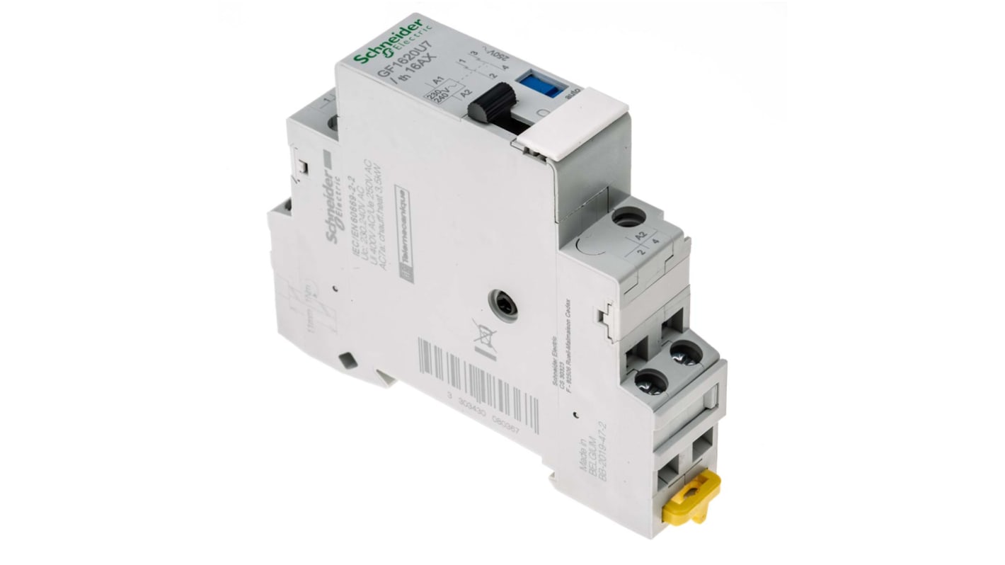 Relè di potenza Schneider Electric GF1620U7, SPST, bobina 110 V dc, 230-240V ca, tempo di esecuzione 70 ms - Ideale per contattori modulari su guida DIN