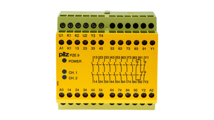 Pilz 774150, modulo di espansione per relè di sicurezza, 24V cc, 2 canali, montaggio su binario DIN, larghezza 90mm.