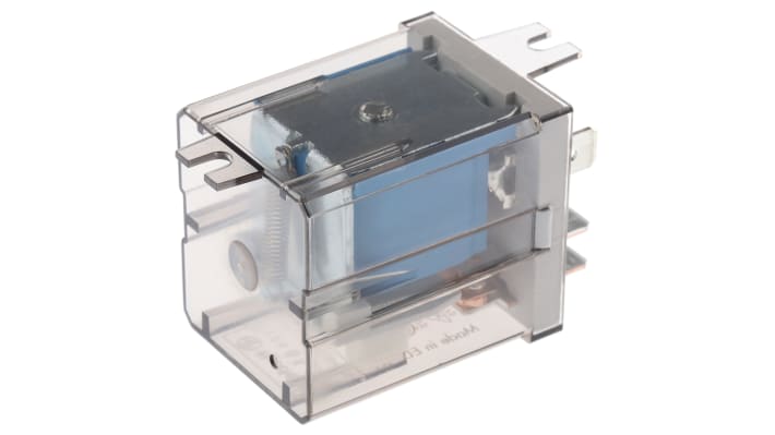 Relè di potenza Finder 65.31.9.024.0000, SPDT, bobina 24V cc, montaggio su flangia, dimensioni 62.2mm x 32.2mm x 36.5mm.