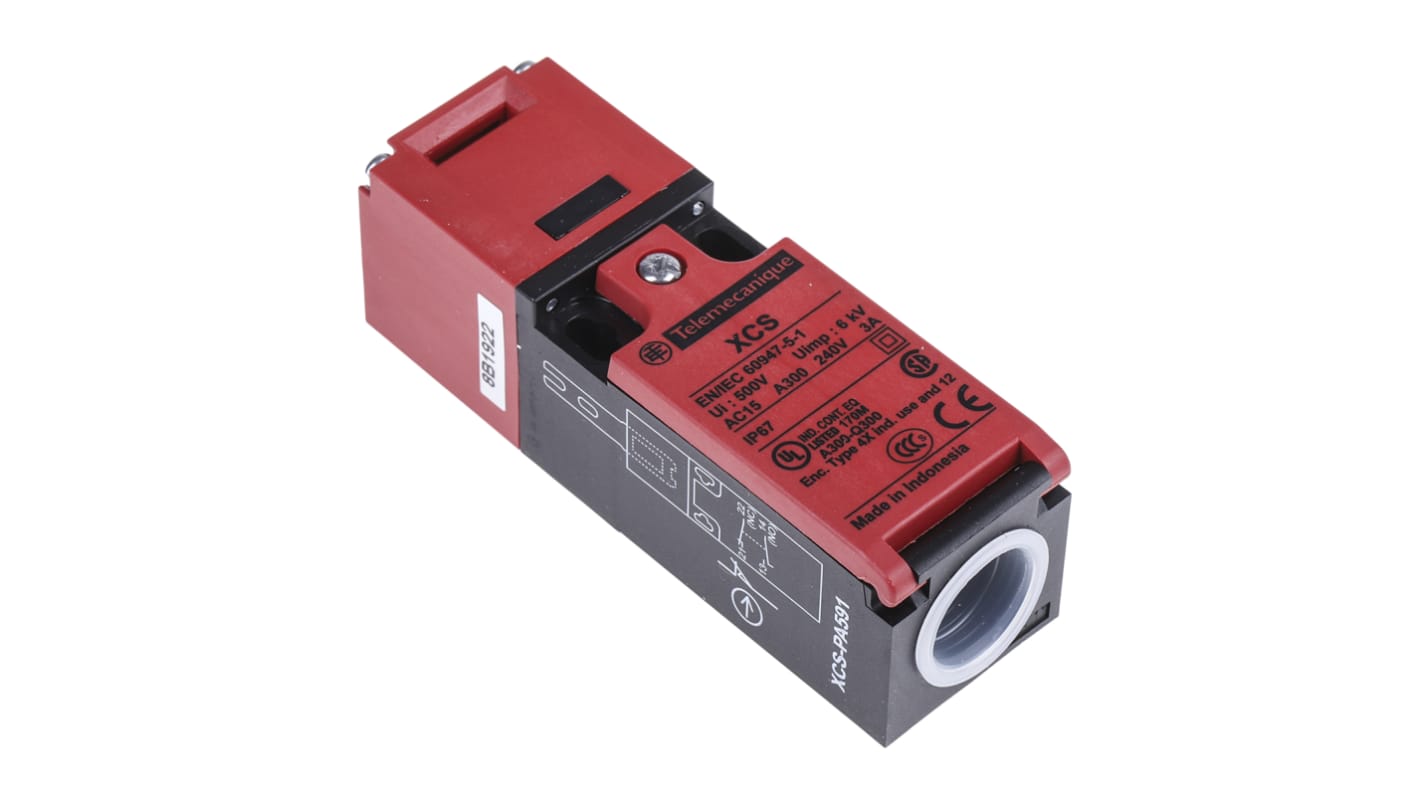 Interruttore di interblocco di sicurezza Telemecanique Sensors XCSPA591, IP67, 240V, 6A. Protezione affidabile per ambienti industriali.