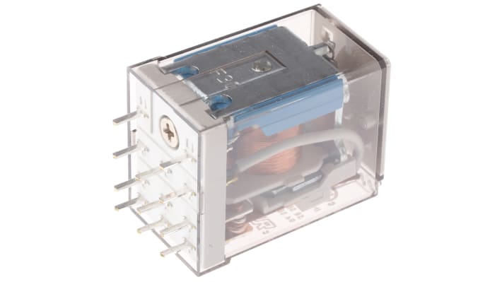 Finder 55.13.9.024.0000, relè di potenza 3PDT, bobina 24V cc, montaggio su PCB, corrente 10A, tensione 400V ca.