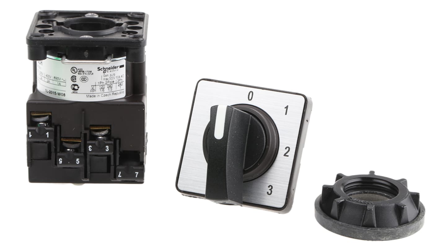 Interruttore industriale a camma Harmony K1C003QCH Schneider Electric, 4 posizioni, 5,6A, 690V. Adatto per circuiti di controllo e alimentazione, con protezione IP65.