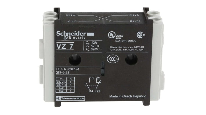 Contatto ausiliario Schneider Electric VZ7, 2 contatti, 1 N/C + 1 N/A, per sezionatori Vario. Ideale per ambienti industriali.