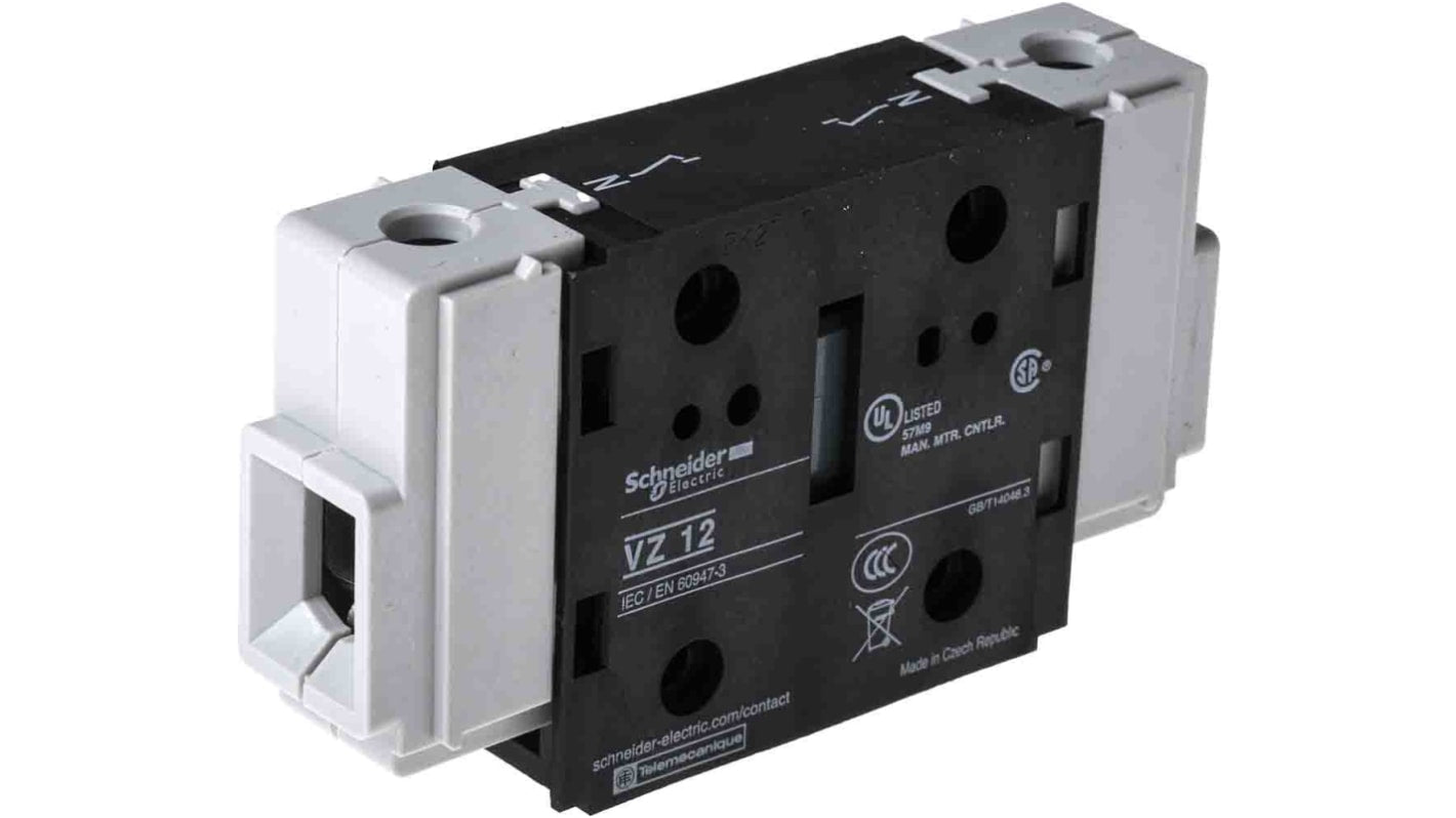 Contatto ausiliario Schneider Electric VZ12, montaggio laterale, serie VZ12, 63A. Accessorio per sezionatori aperti e chiusi.