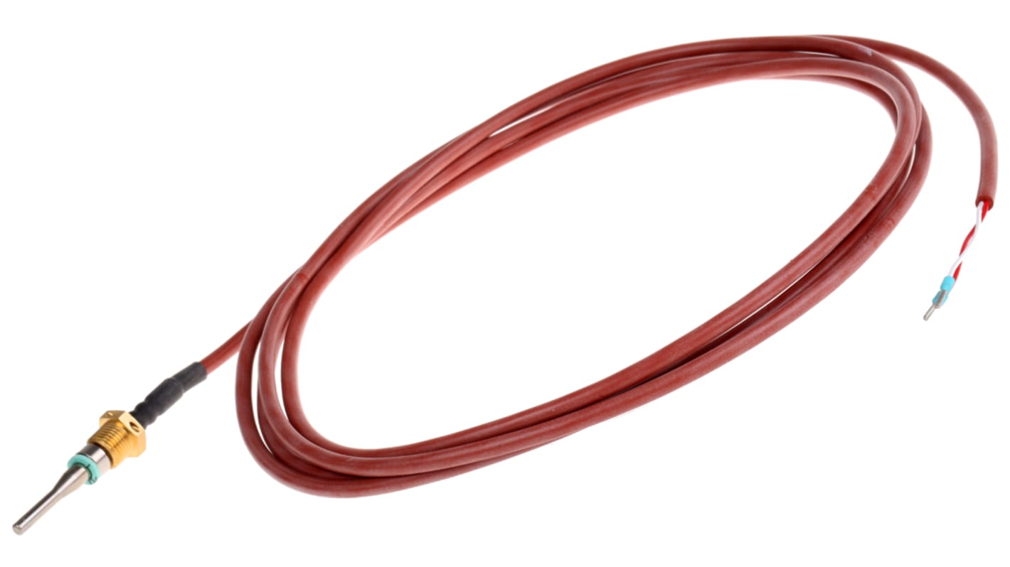 Sensore RTD PT100 Jumo 902050/30-380-1003-1-5, sonda in acciaio inox, lunghezza 27.5 mm, diametro 5.4 mm, cavo 2.5 m, precisione classe B.