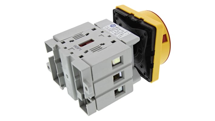 Interruttore di isolamento Allen Bradley 3 poli, 40A, montaggio a pannello, protezione IP66, dimensioni 108x54x74mm.