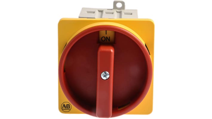 Interruttore di isolamento Allen Bradley 194E-A32-1753-6N, 3 poli, 32A, montaggio su guida DIN, protezione IP66, dimensioni 70x45x59 mm.