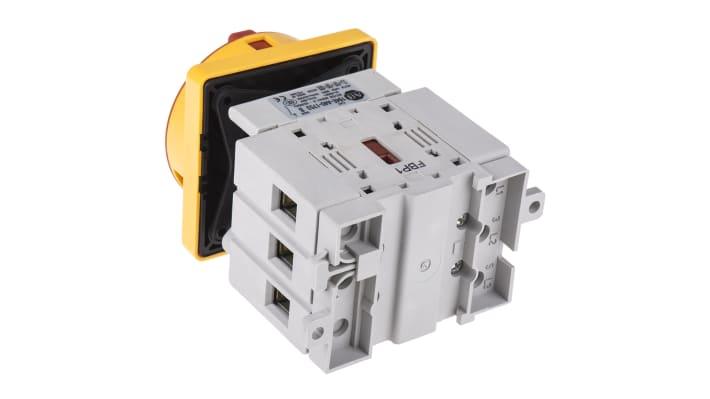 Interruttore di isolamento Allen Bradley 3 poli, 40A, 690V, IP66, design compatto, dimensioni 80mm x 54mm x 73mm.