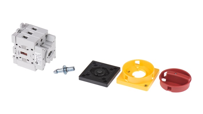 Interruttore di isolamento Allen Bradley 3 poli, 40A, 690V, IP66, design compatto, dimensioni 80mm x 54mm x 73mm.