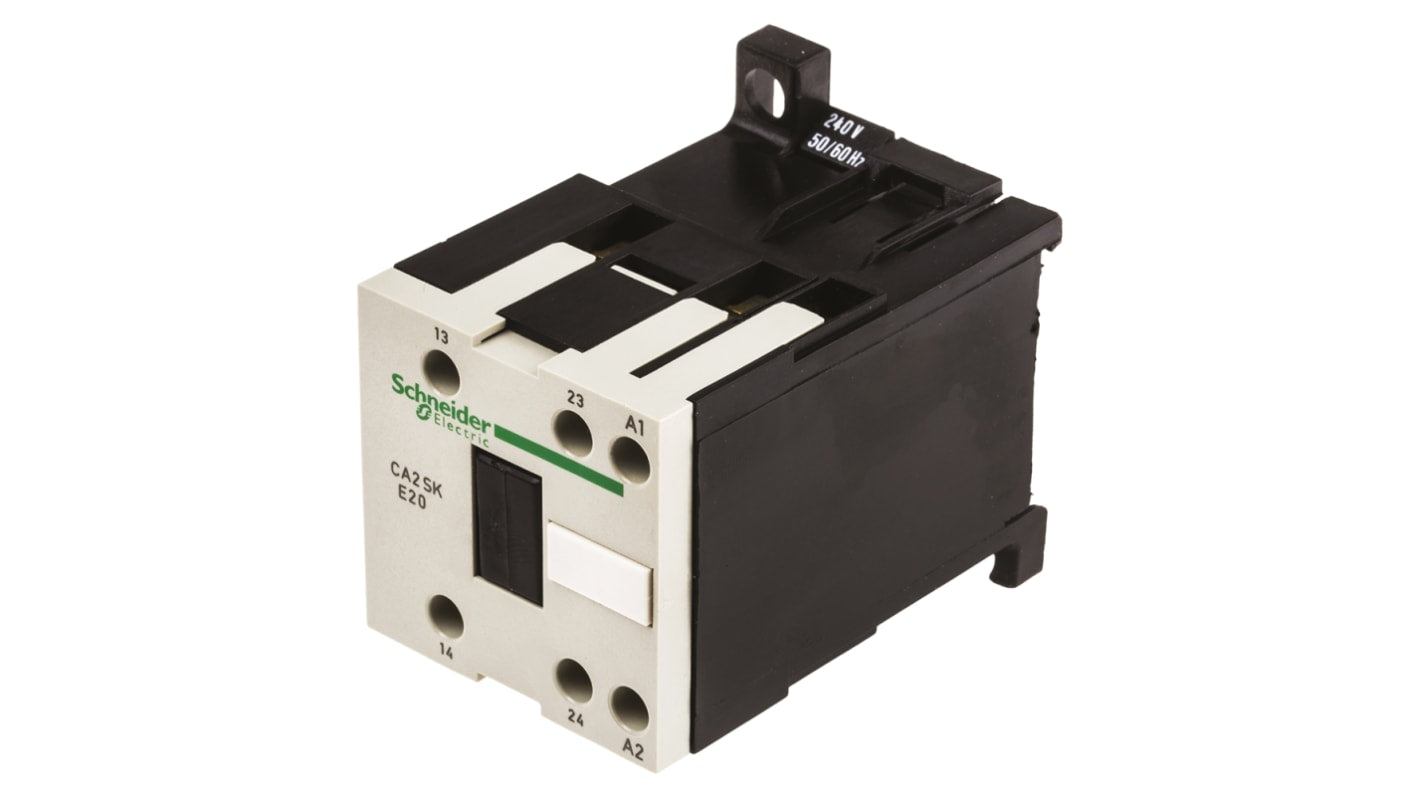 Contattore Schneider Electric CA2SKE20U7, serie CA2SK, 10 A, montaggio su guida DIN, dimensioni 58x45x68 mm.