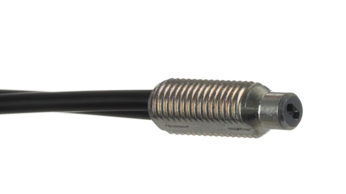 Sensore a fibra ottica Omron E32-DC200, grado di protezione IP67, rilevamento fino a 900 mm, lunghezza 2 m, operante da -40 a +70 °C.