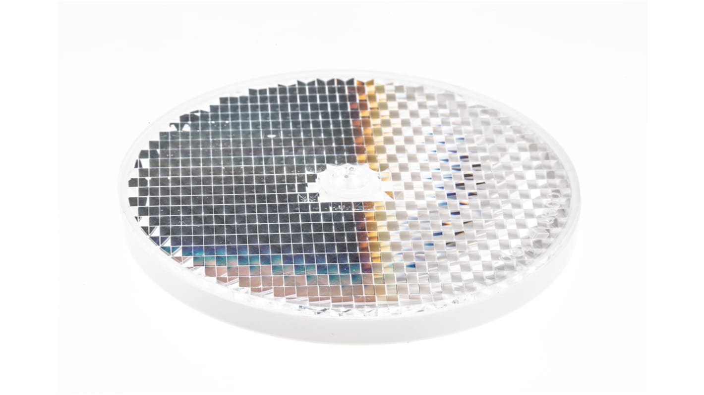 Riflettore per sensore retroriflettente Sick C110A, compatibile con vari modelli, offre opzioni di montaggio flessibili.