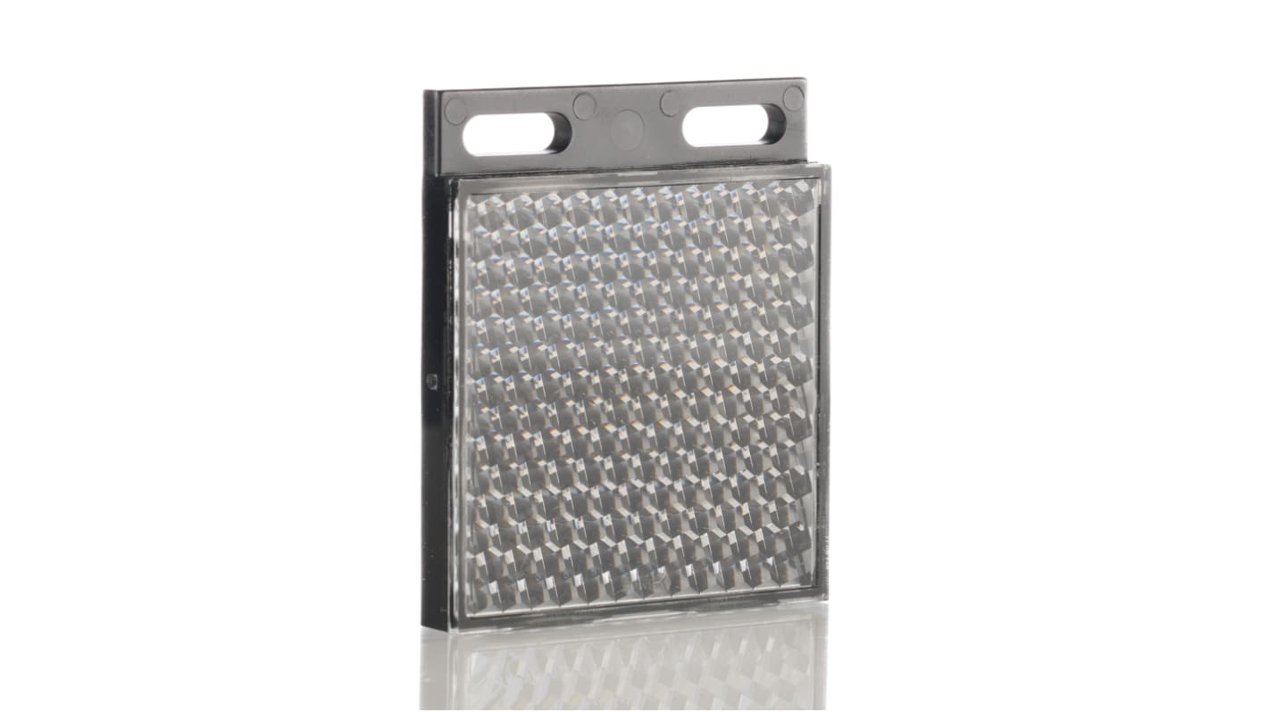 Riflettore per sensore retroriflettente Sick P250, compatibile con vari modelli, offre diverse opzioni di montaggio.