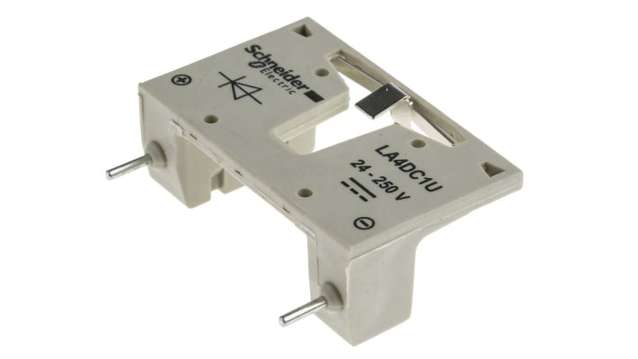 Soppressore di sovratensioni Schneider Electric LA4DC1U per Serie TeSys D, montaggio diretto su contattore, protegge circuiti da interferenze.