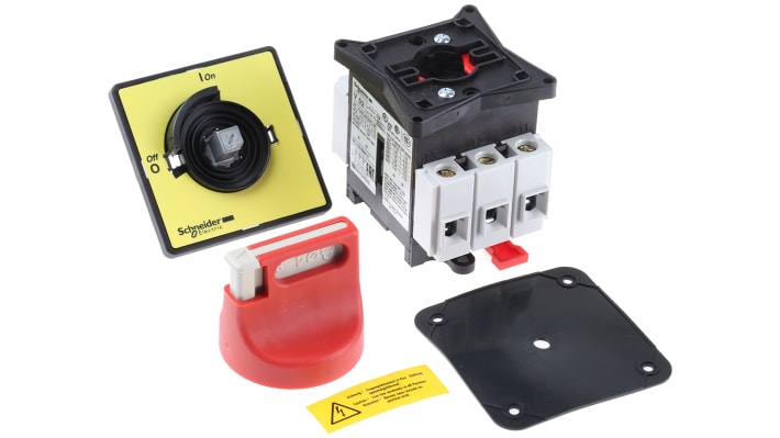 Interruttore di isolamento Schneider Electric VCF02, 3 poli, 12A, montaggio a pannello, protezione IP65, maniglia rossa.