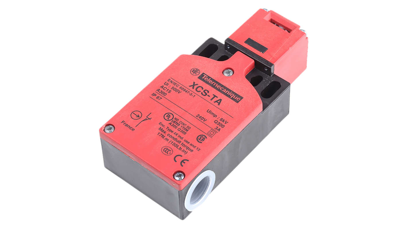 Interruttore di interblocco di sicurezza a chiave Telemecanique Sensors XCSTA591, 2NA/1NC, IP67, dimensioni 114.5mm x 52mm x 30mm.