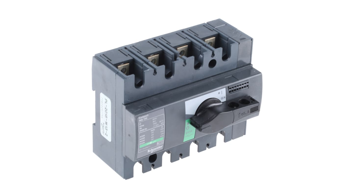 Interruttore di isolamento Schneider Electric 28909, 4P, 100A, IP40 - Serie INS40/160. Ideale per circuiti di distribuzione e controllo sicuro. Conforme agli standard IEC e EN.