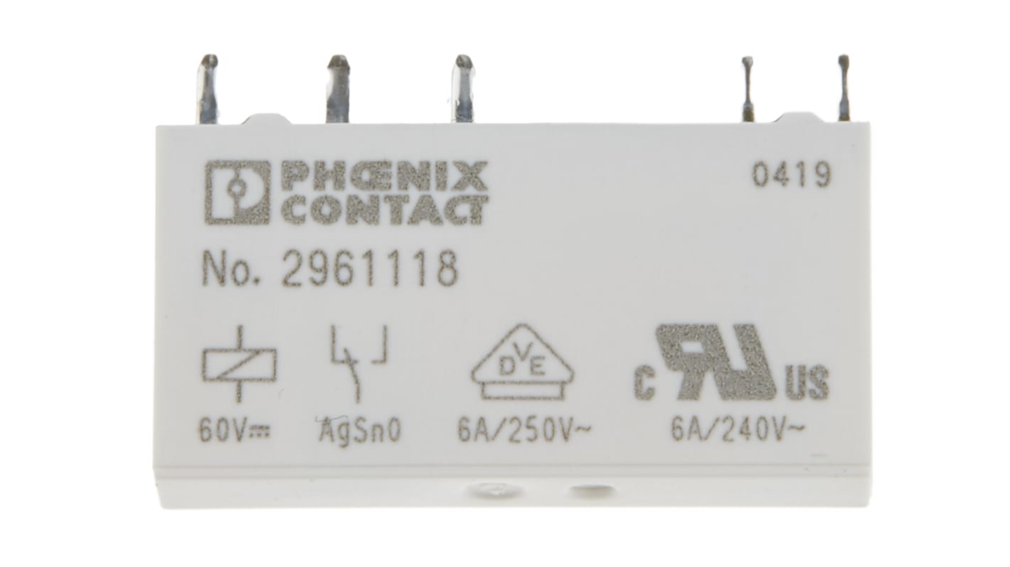 Relè di potenza Phoenix Contact serie REL-MR-60DC/21, bobina 60V cc, montaggio su PCB - Ideale per carichi ad alta potenza. Resistenza 20.500 Ω.